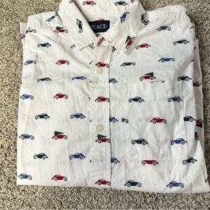 Children’s Place Kids' White Button-Down Shirt with Car and tree Print